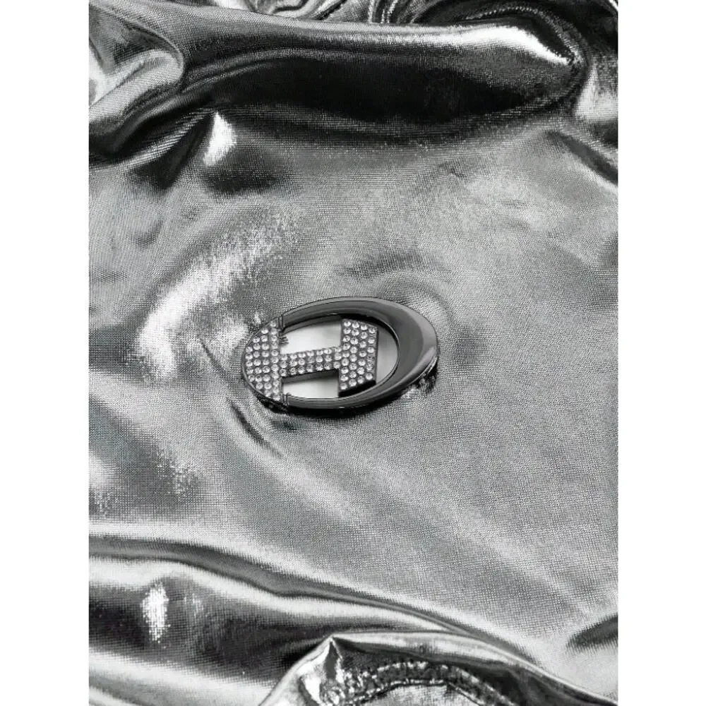 Metallic Silver High Cut Bodysuit Women Sleeveless Mock Neck Cutout Clubwear M - Picture 9 of 10